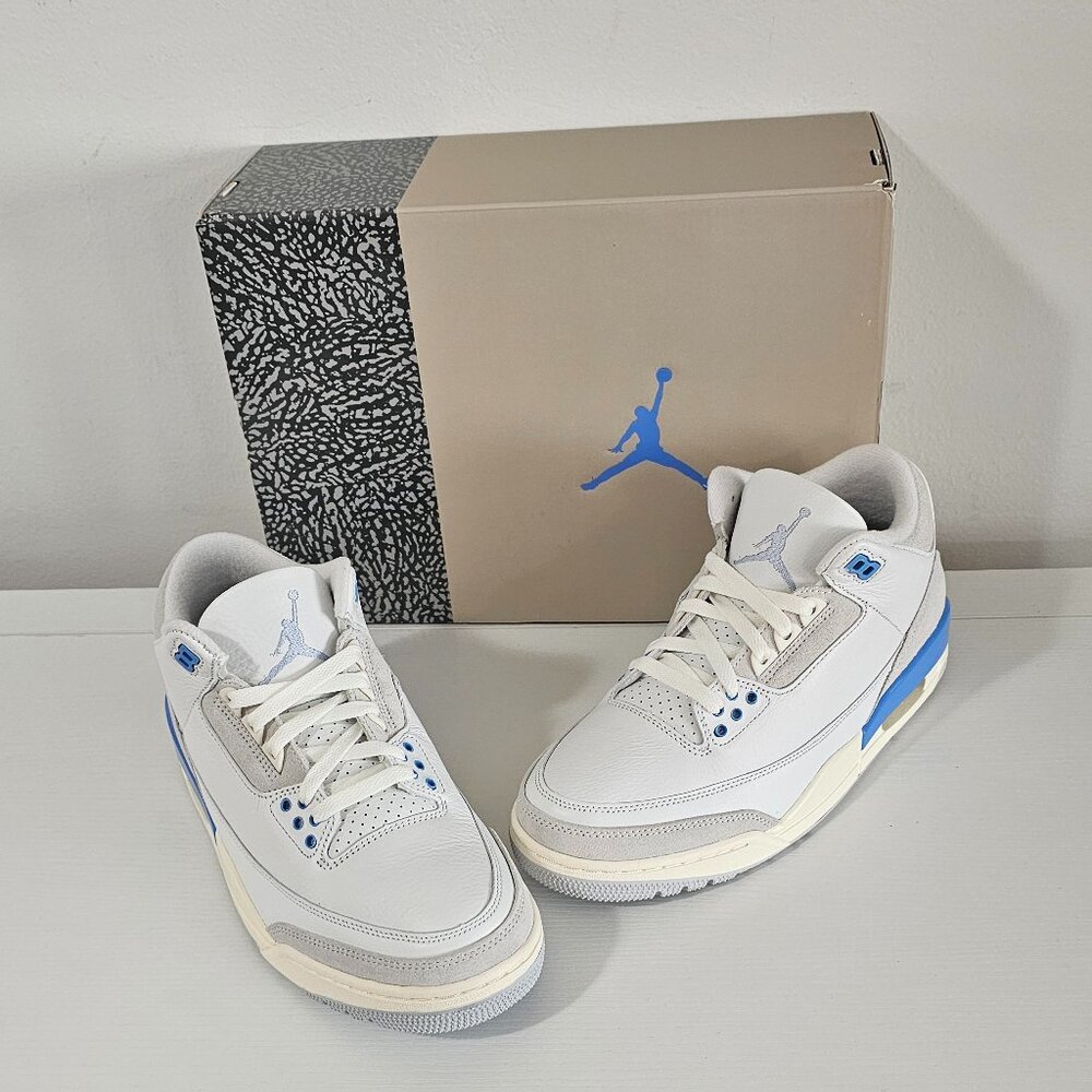 Air Jordan 3 Retro Men's Shoes Size 8 /Summit White-Hydrogen Blue / CT8532-101